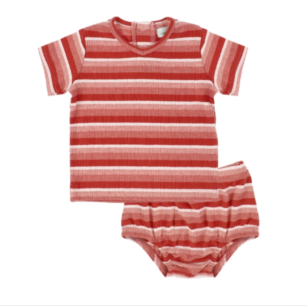 Charming Coral Striped Kids Matching Set